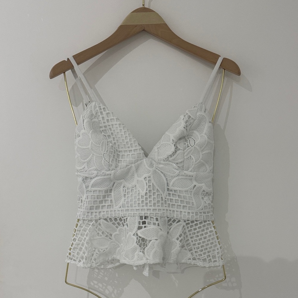 PatBO White Lace Peplum Top